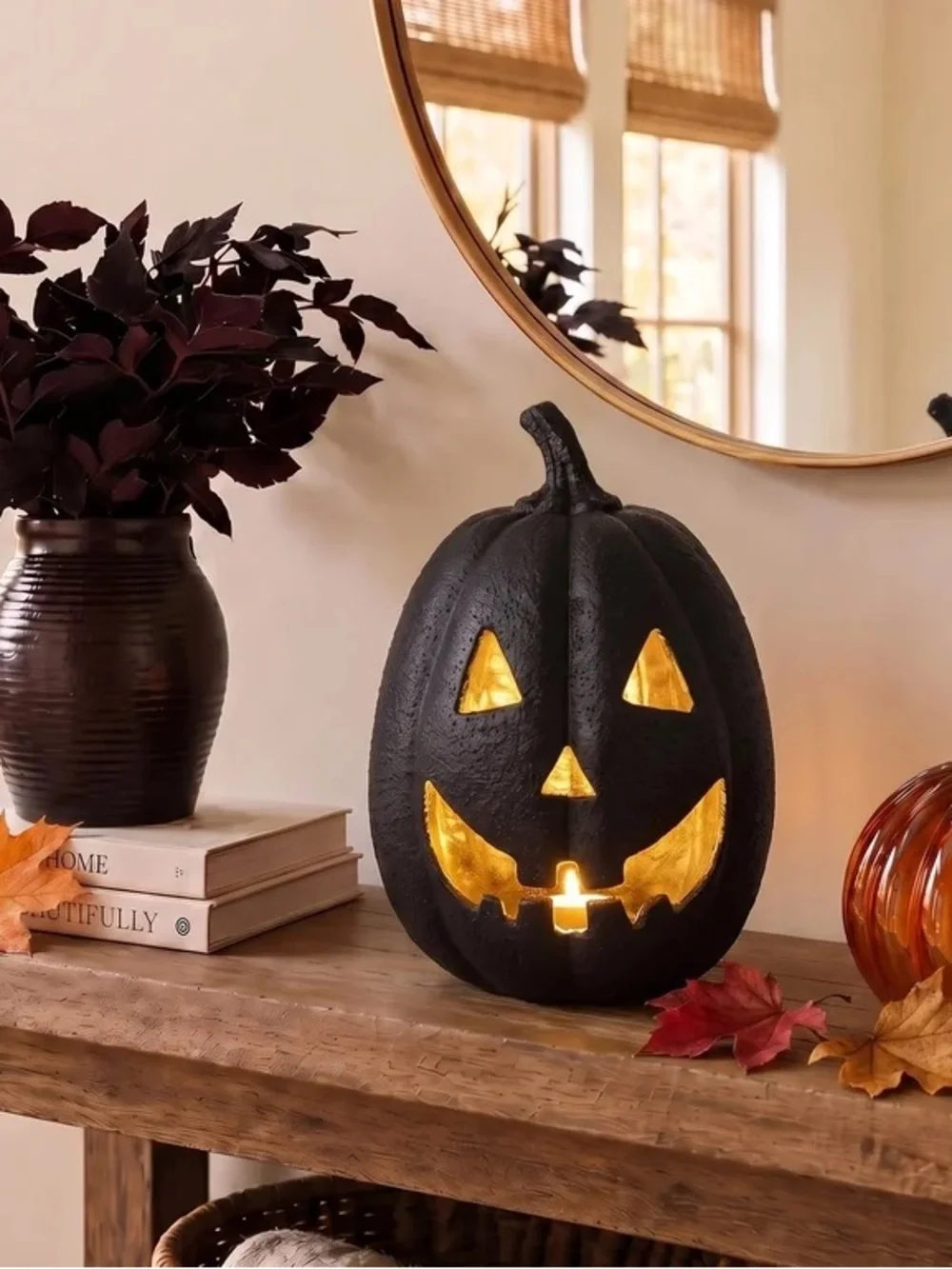 My Texas House Halloween Jack-o'-Lantern Tabletop Decoration, Black, 13